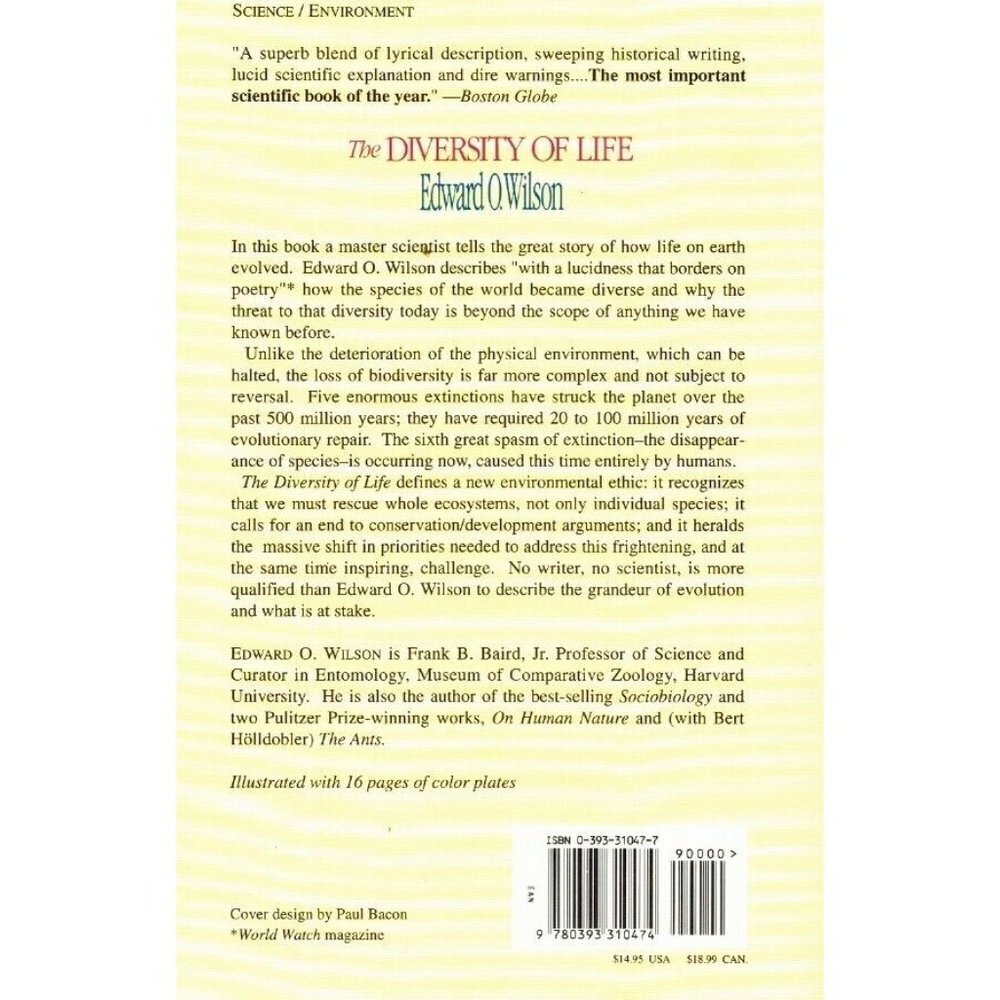 THE DIVERSITY OF LIFE Wilson, Edward O. 1993 Softcover - Picture 2 of 2